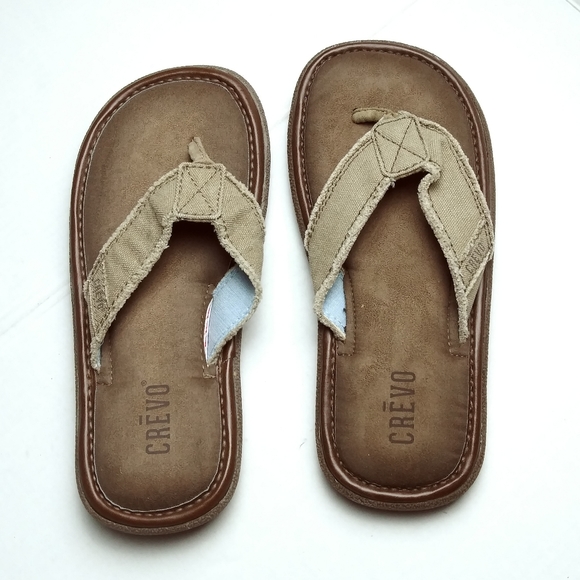 Crevo Tan Flip-Flop Sandals with Cushioned Sole and Fabric Straps Men's Size 7.5 - Picture 1 of 4